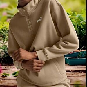 PUMA WOMENS ESSENTIALS HALF-ZIP FLEECE SWEATSHIRT SZ LARGE IN OAK BRANCH